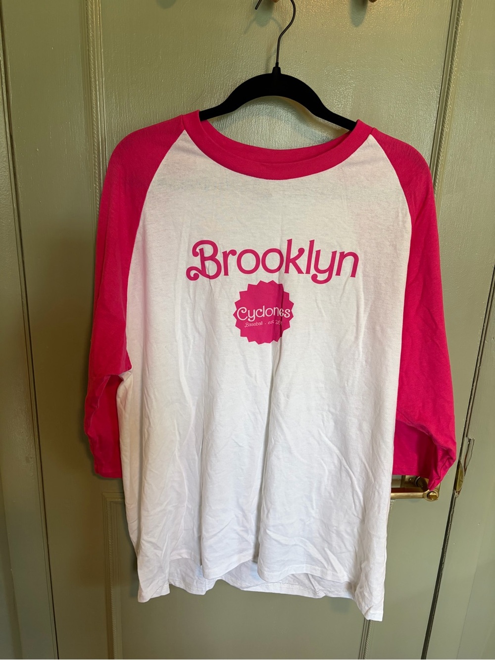 Gildan White and Hot Pink Brooklyn Raglan Tee